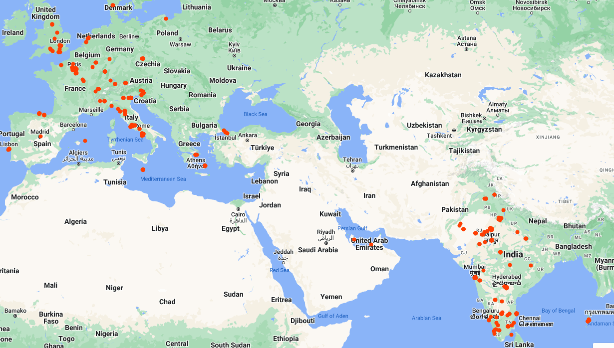 Map of countries visited